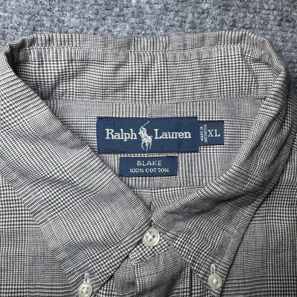 VTG Polo Ralph Lauren Blake Long Sleeve Button Down Shirt Glen Check Men XL Gray - Picture 3 of 12